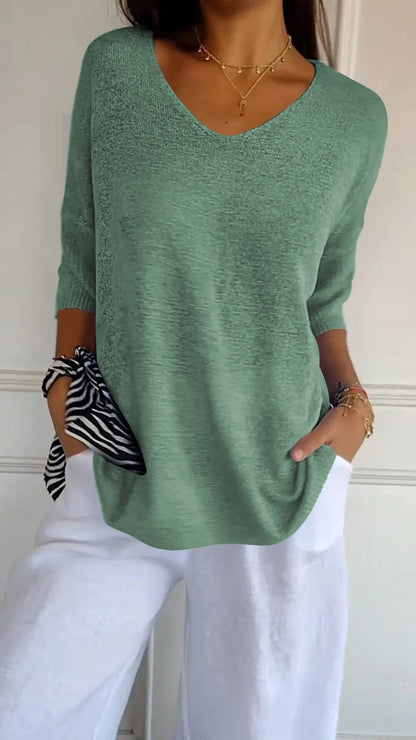 "AuraLuxe V-Neck Knit Top" Belleza & Glamour Grass green XS (UK 6) 