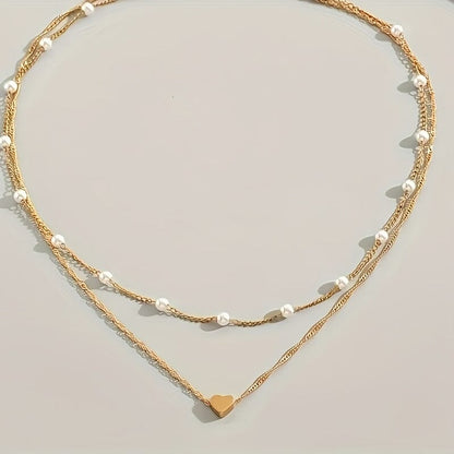 Double Necklace With Pearls And Heart Pendant Belleza & Glamour 