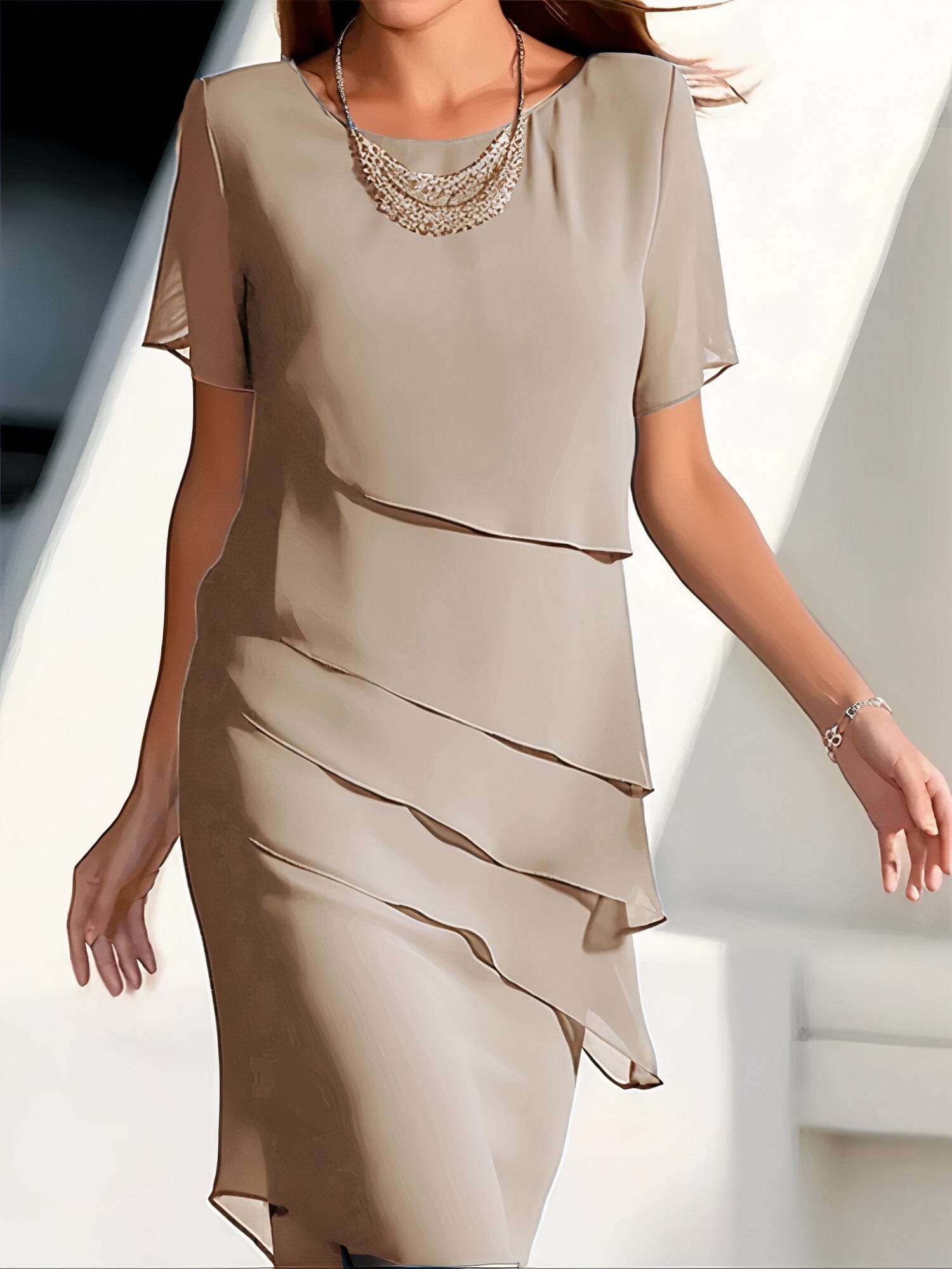 Emma™ | Silk Chiffon Pleated Dress Dresses Belleza & Glamour Khaki S 