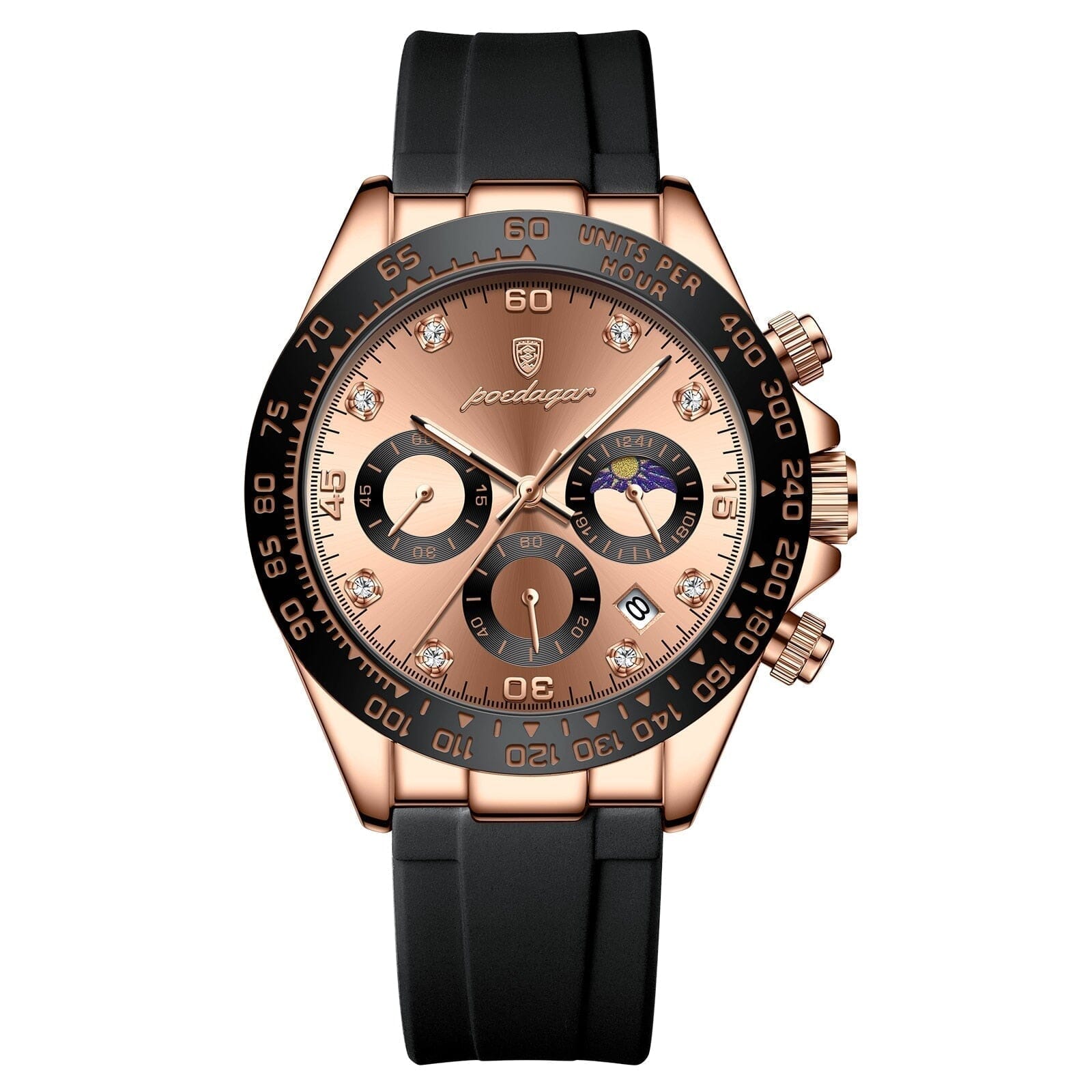 Watch Poedagar Chronograph Fase Date Relogio 04 Belleza & Glamour Rose Gold Gold 