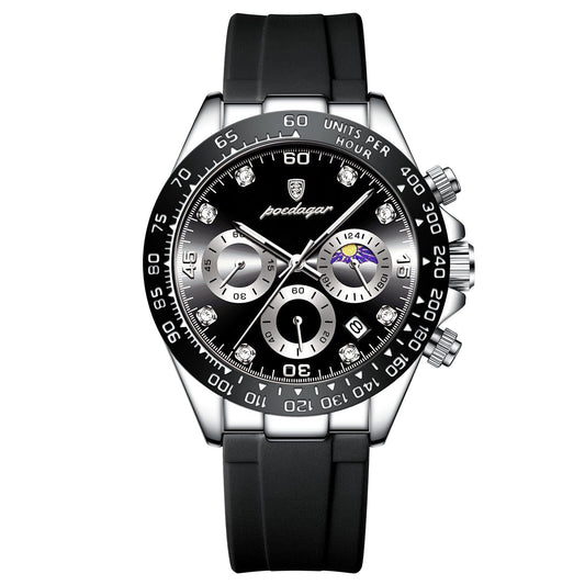 Watch Poedagar Chronograph Fase Date Relogio 04 Belleza & Glamour Silver Black 